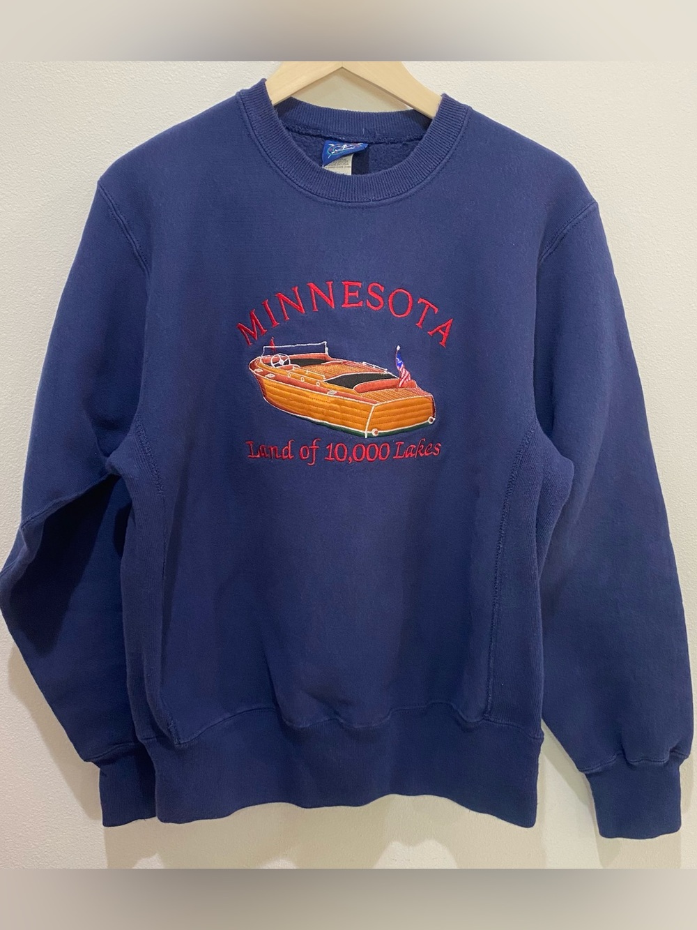 Vtg 90s Minnesota Crewneck Sweatshirt 10,000 Lakes Sz Med  Embroidered Boat USA